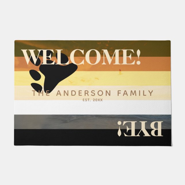 Bear Pride Flag Beach Personalized Welcome Doormat (Front)