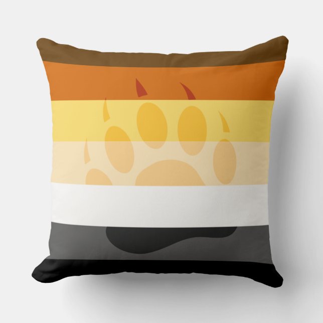 Bear Pride Flag With Cool Embedded Bear Paw  Accen Throw Pillow (Front)