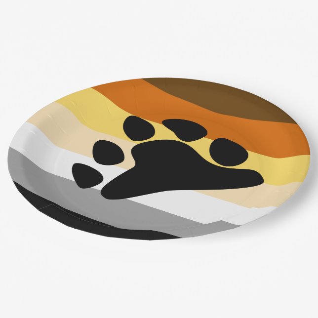 Bear Pride Flag with Paw Paper Plate (Angled)