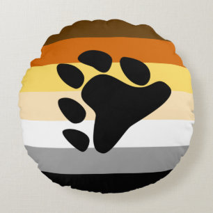Bear Pride Flag with Paw Round Pillow