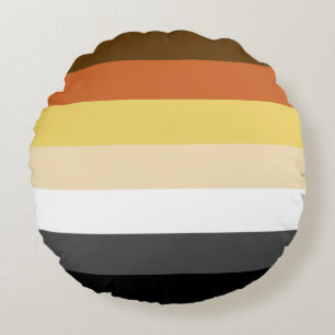 Bear Pride, Neutral Gradient Stripes, LGBTQ Pride Round Pillow