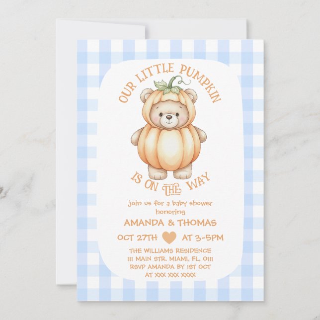 Bear Pumpkin Gender Neutral Baby Shower Invitation (Front)