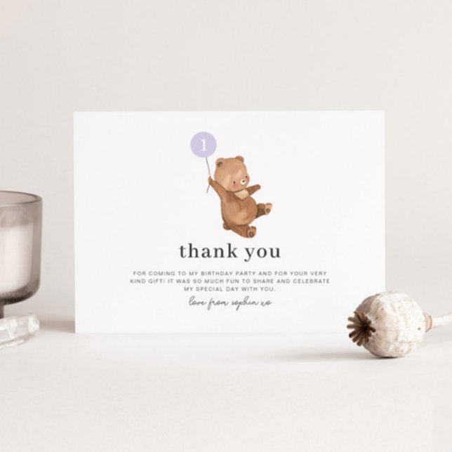 Bear Purple Balloon Thank You Card (Creator Uploaded)