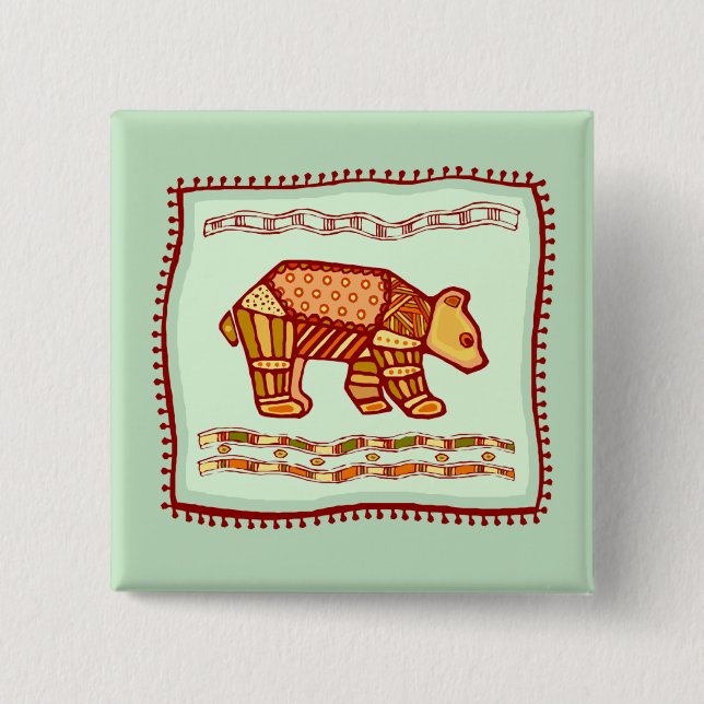 Bear Quilt 2 Inch Square Button (Front)