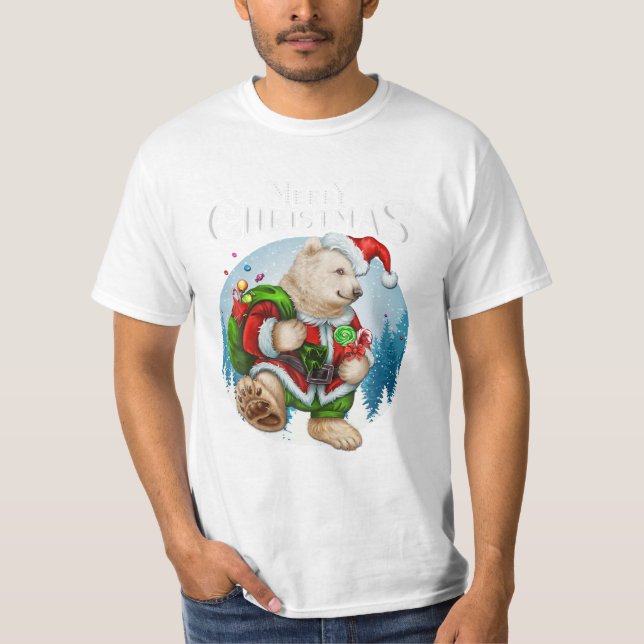 Bear Red Santa Hat Cute T-Shirt (Front)