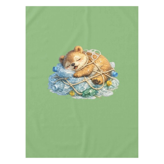 Bear Resting on Plastic Waste Wildlife Tablecloth (Front)