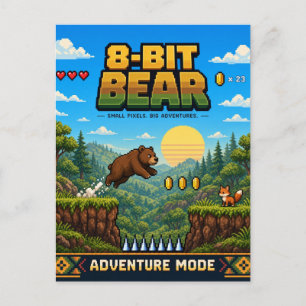 Bear, Retro 8-Bit Pixel Art Postcard