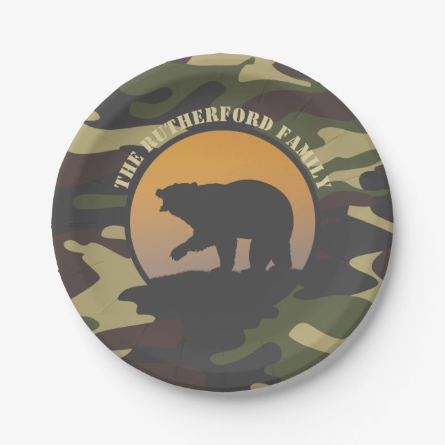 Bear Roar and Camo Paper Plate (Front)