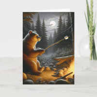 Bear Roasting a Marshmallow Over Campfire