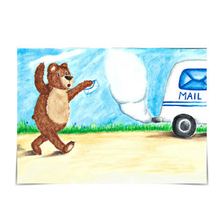 Bear Running to Mail Truck Belated Birthday Card
