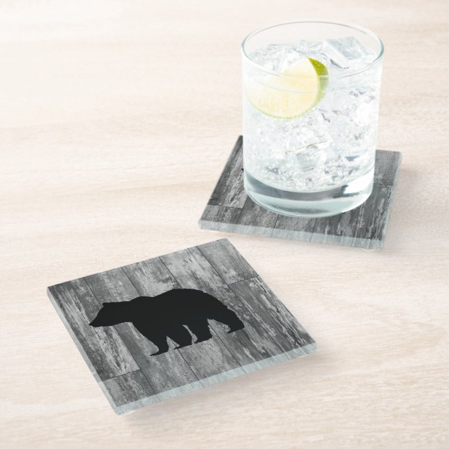 Bear Rustic Wilderness Decor Glass Coaster (Angled)