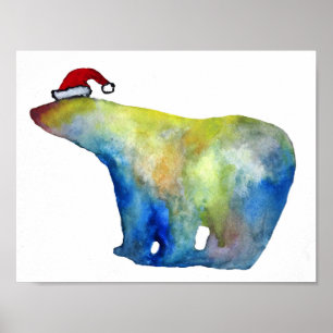 Bear Santa Watercolor Art Value Poster Paper