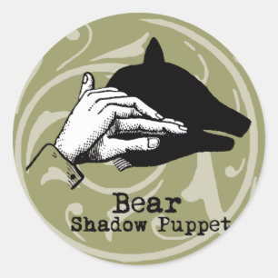 Bear Shadow Puppet Hand Vintage Classic Round Sticker