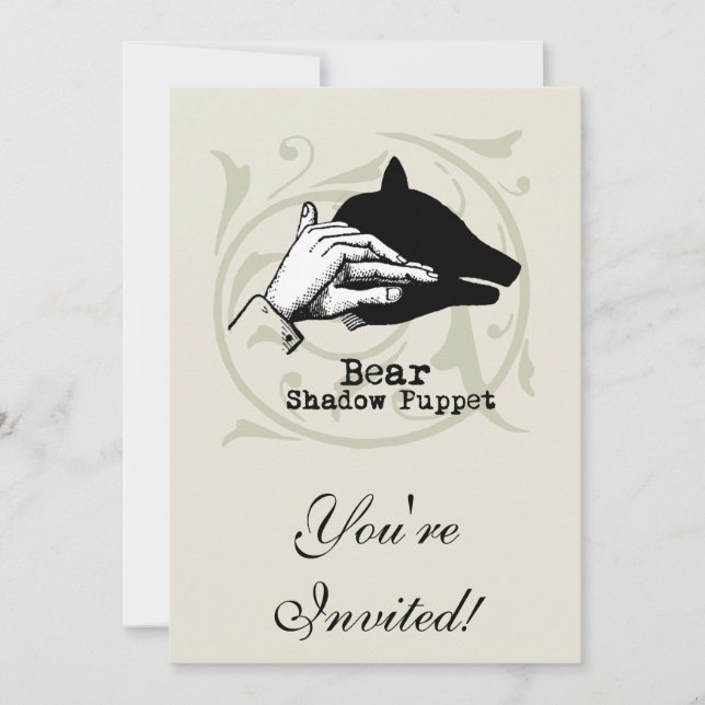 Bear Shadow Puppet Hand Vintage Invitation (Front)