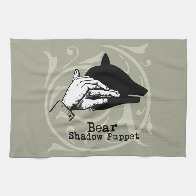 Bear Shadow Puppet Hand Vintage Kitchen Towel (Horizontal)