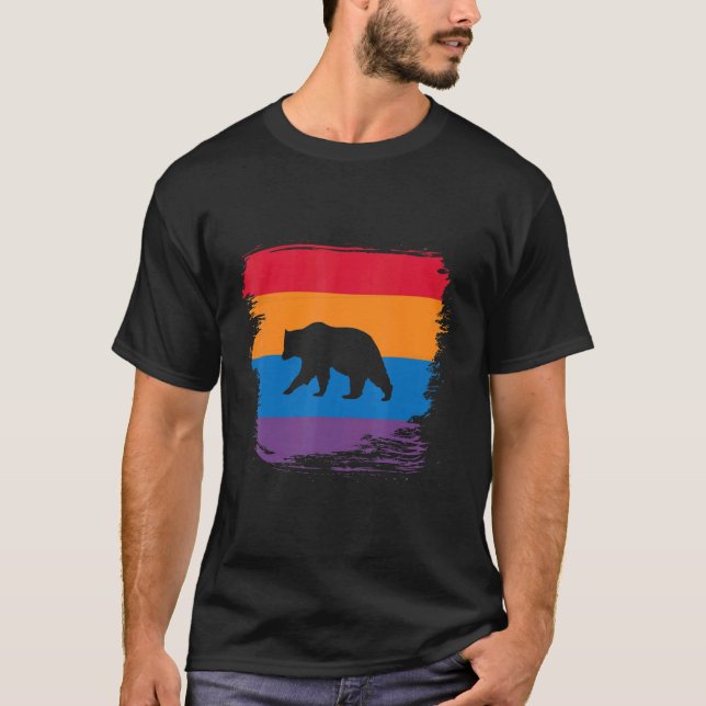 Bear Shadow Silhouette With Colourful Flag T-Shirt (Front)