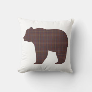 Bear Shape Plaid Brown Cabin Core Throw Pillow