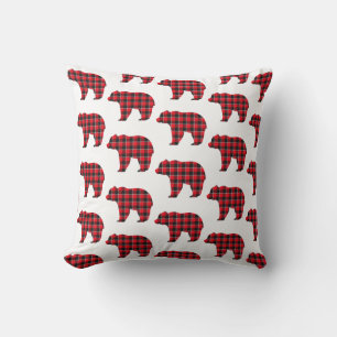 Bear Shaped Plaid Red Black Buffalo Throw Pillow