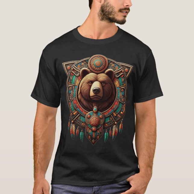 Bear Shield Aztec design  T-Shirt (Front)