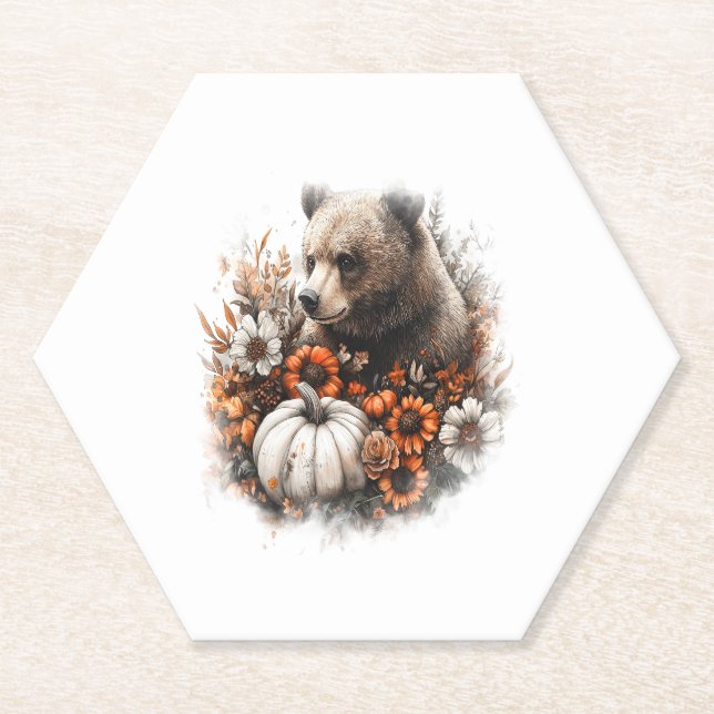Bear Shirt Country Pumpkin Paper Coaster (Front)