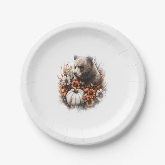 Bear Shirt Country Pumpkin Paper Plate (Front)