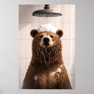 Bear Shower Poster, Funny Animal Bathroom Wall Poster