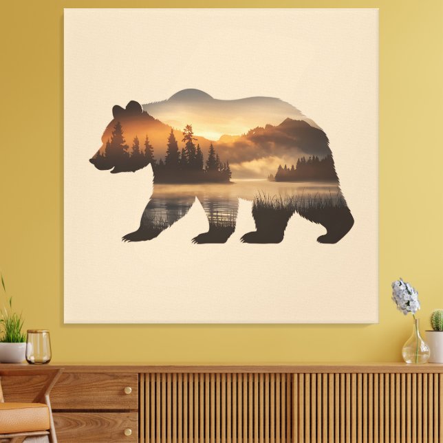 Bear Silhouette Design with Sunset View Canvas Print (Insitu(LivingRoom))