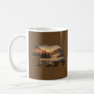 Bear Silhouette Design with Sunset View Coffee Mug