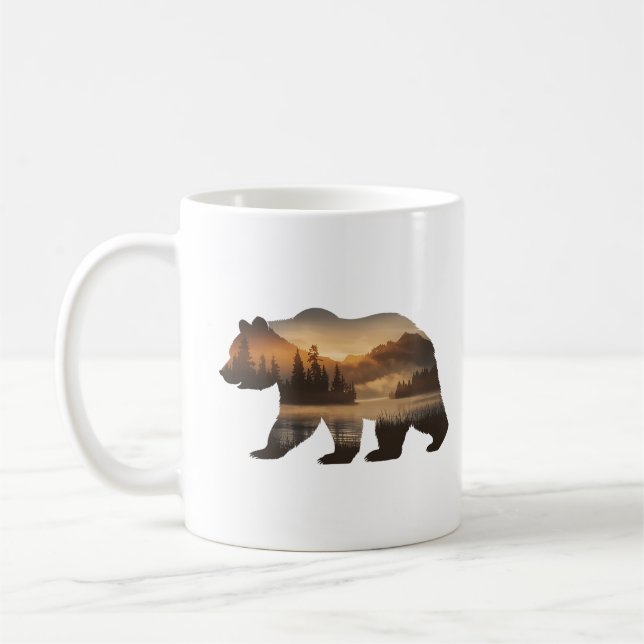 Bear Silhouette Design with Sunset View Sweatshirt Coffee Mug (Left)
