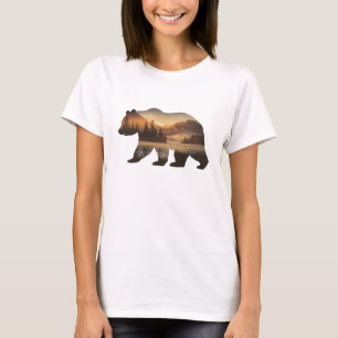 Bear Silhouette Design with Sunset View T-Shirt