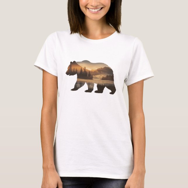 Bear Silhouette Design with Sunset View T-Shirt (Front)