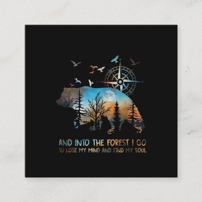 Bear Silhouette Forest For Bear And Nature Lovers Square Business Card (Front)