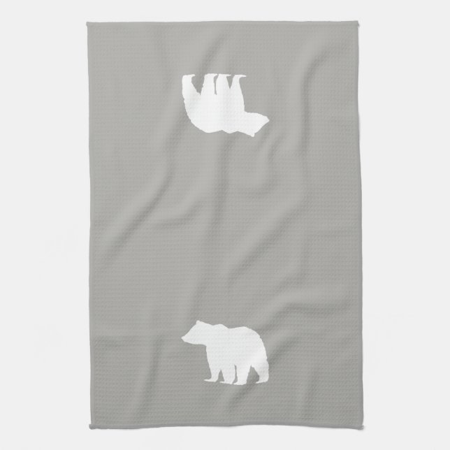 Bear Silhouette Grey and White Kitchen Towel (Vertical)