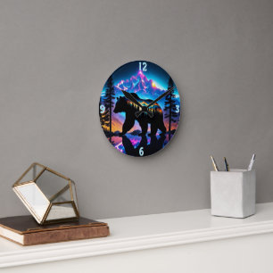 Bear Silhouette Nature Landscape Rustic Wildlife Round Clock