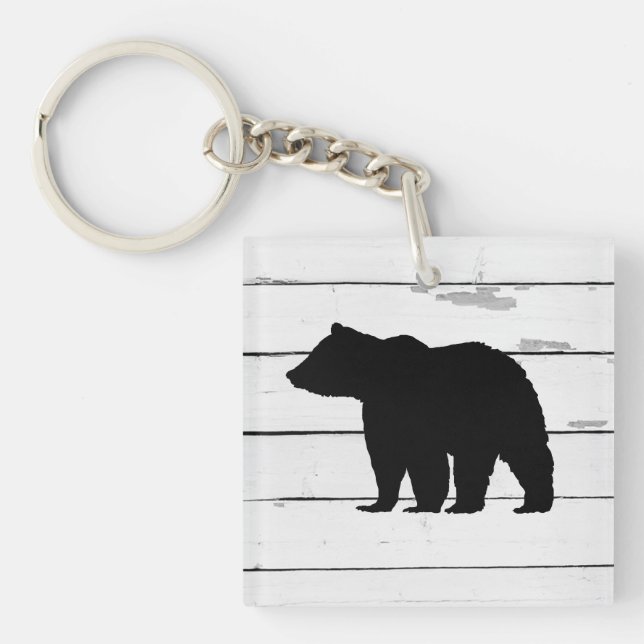 Bear Silhouette Shiplap Mountain Keychain (Front)