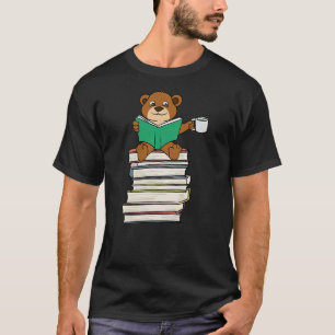 Bear Sitting on Books Coffee and Reading T-Shirt