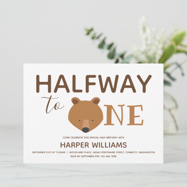 Bear Six Month Baby Half Birthday Invitation (Standing Front)