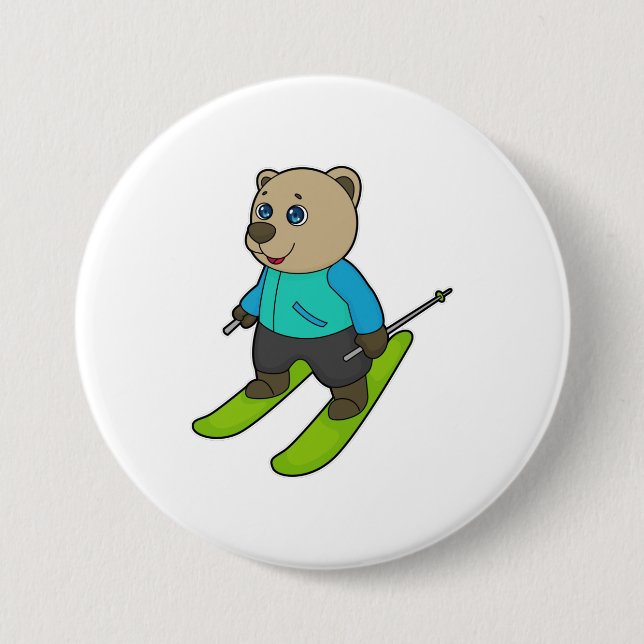 Bear Skier Ski 3 Inch Round Button (Front)