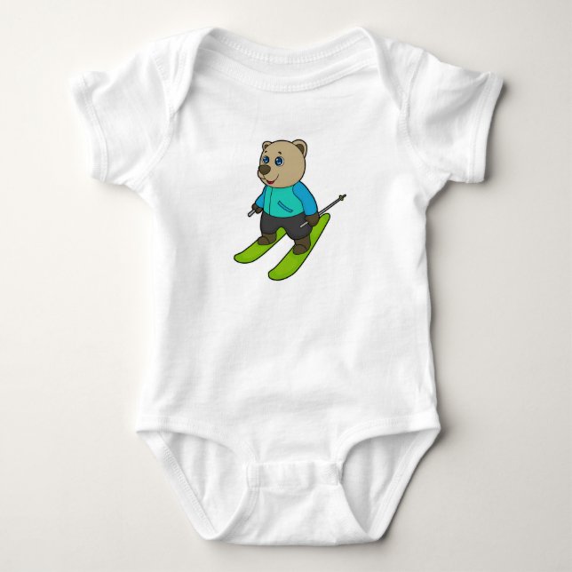 Bear Skier Ski Baby Bodysuit (Front)
