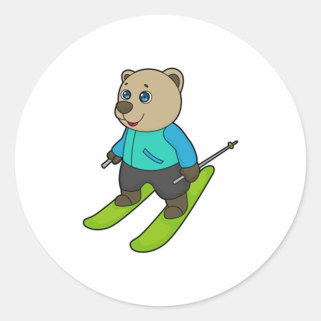 Bear Skier Ski Classic Round Sticker (Front)