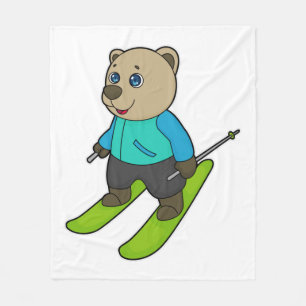 Bear Skier Ski Fleece Blanket