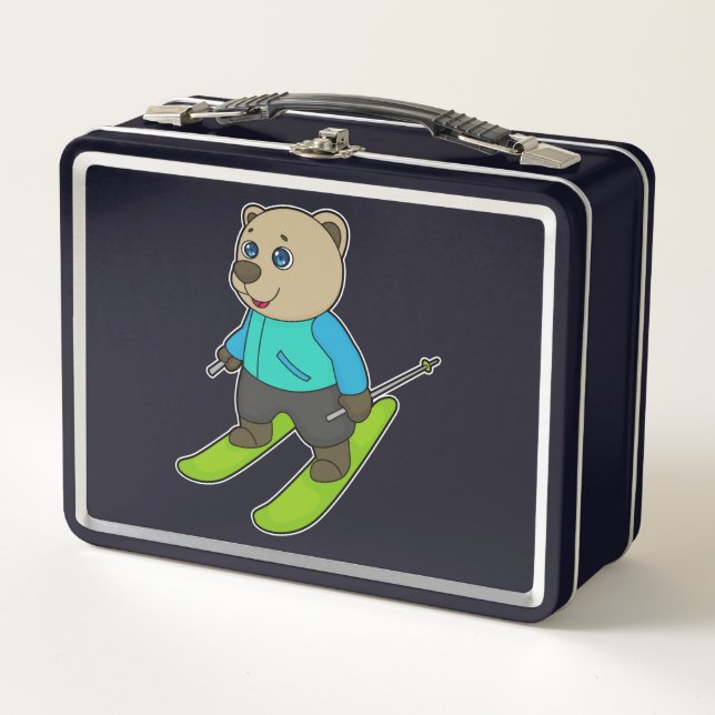 Bear Skier Ski Metal Lunch Box (Front)