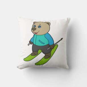 Bear Skier Ski Throw Pillow