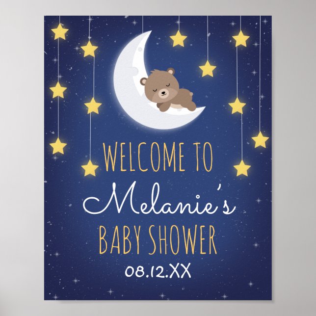 Bear Sleeping Love You The Moon Back Baby Shower Poster (Front)