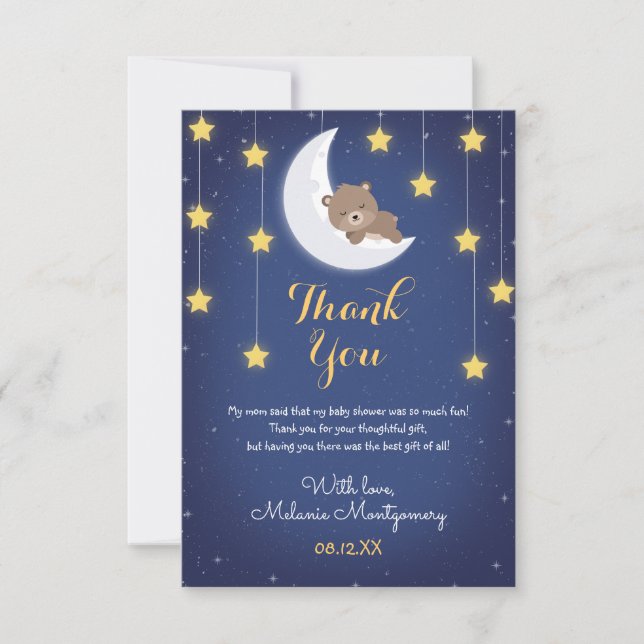 Bear Sleeping Love You The Moon Back Baby Shower Thank You Card (Front)