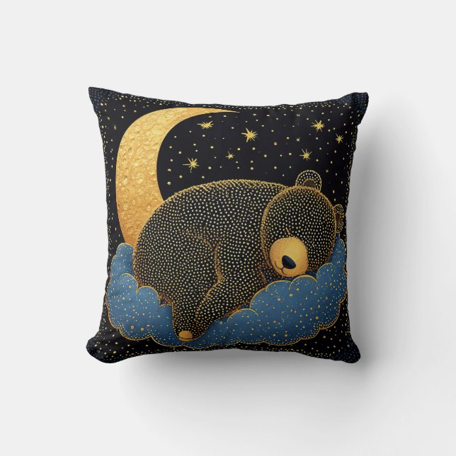 Bear sleeping on a cloud throw pillow (Front)