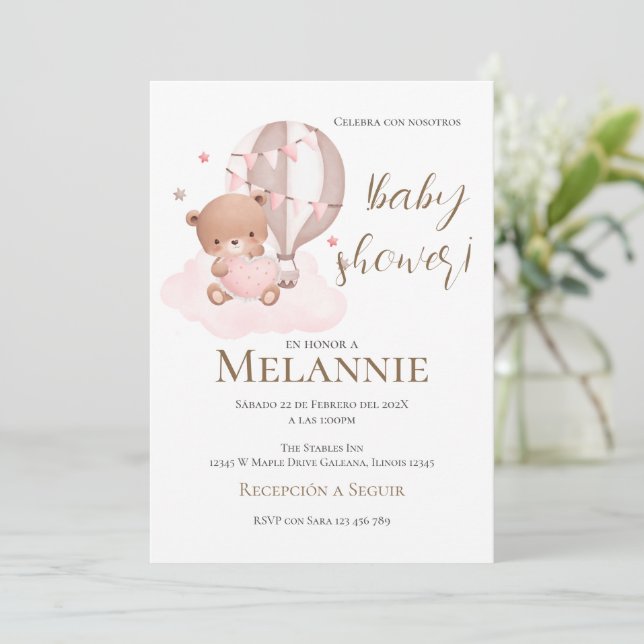 Bear Spanish Baby Shower invitation (Standing Front)
