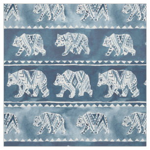 BEAR SPIRIT Navy Boho Tribal Pattern Fabric