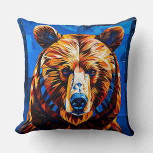 Bear Stained Glass Throw Pillow