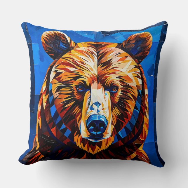 Bear Stained Glass Throw Pillow (Front)